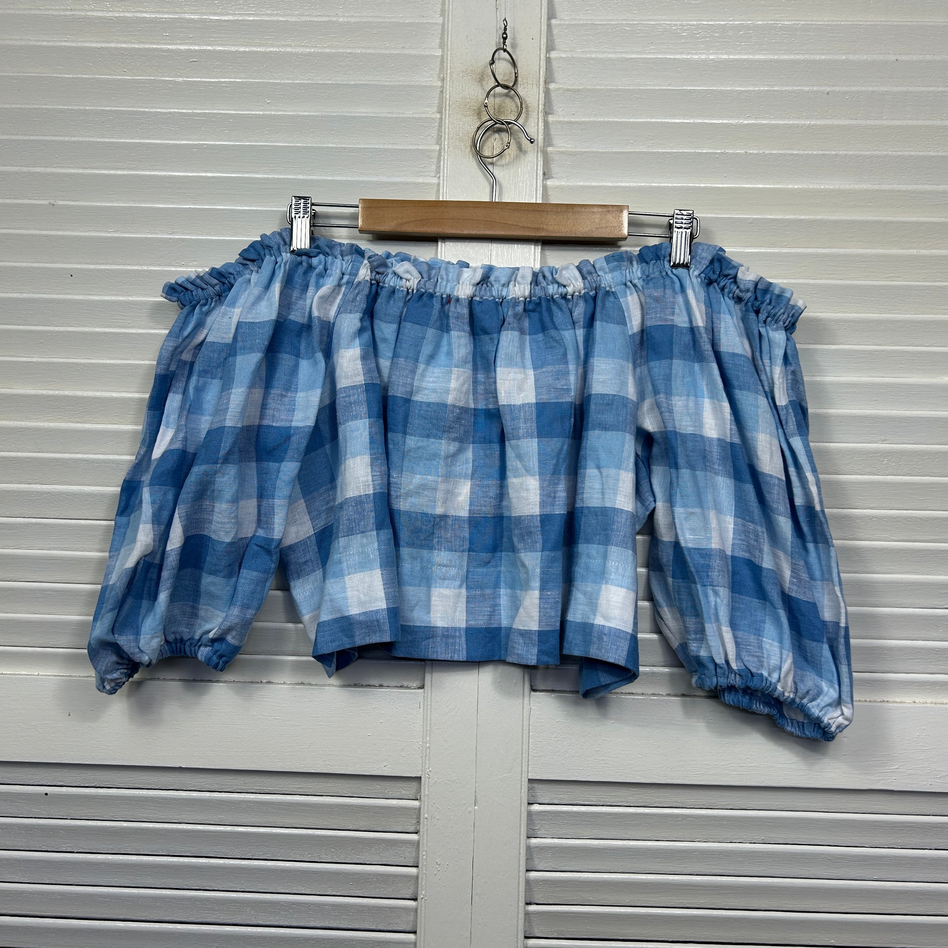 Seed Heritage Linen Crop Top Size 16 Gingham Check Blue - Image 5