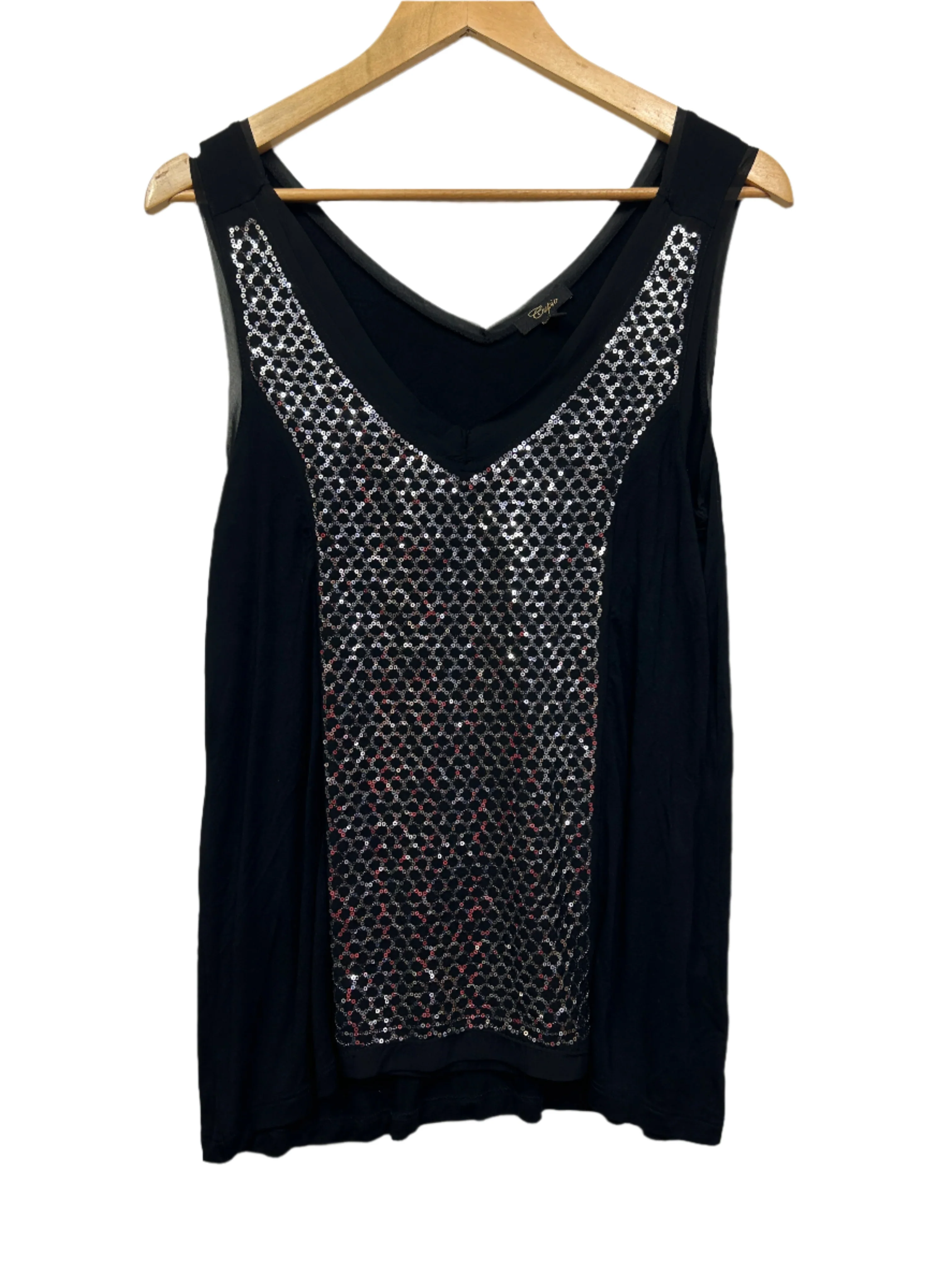 Cupio Top Size Large 14 Black Sleeveless Sequins Cocktail