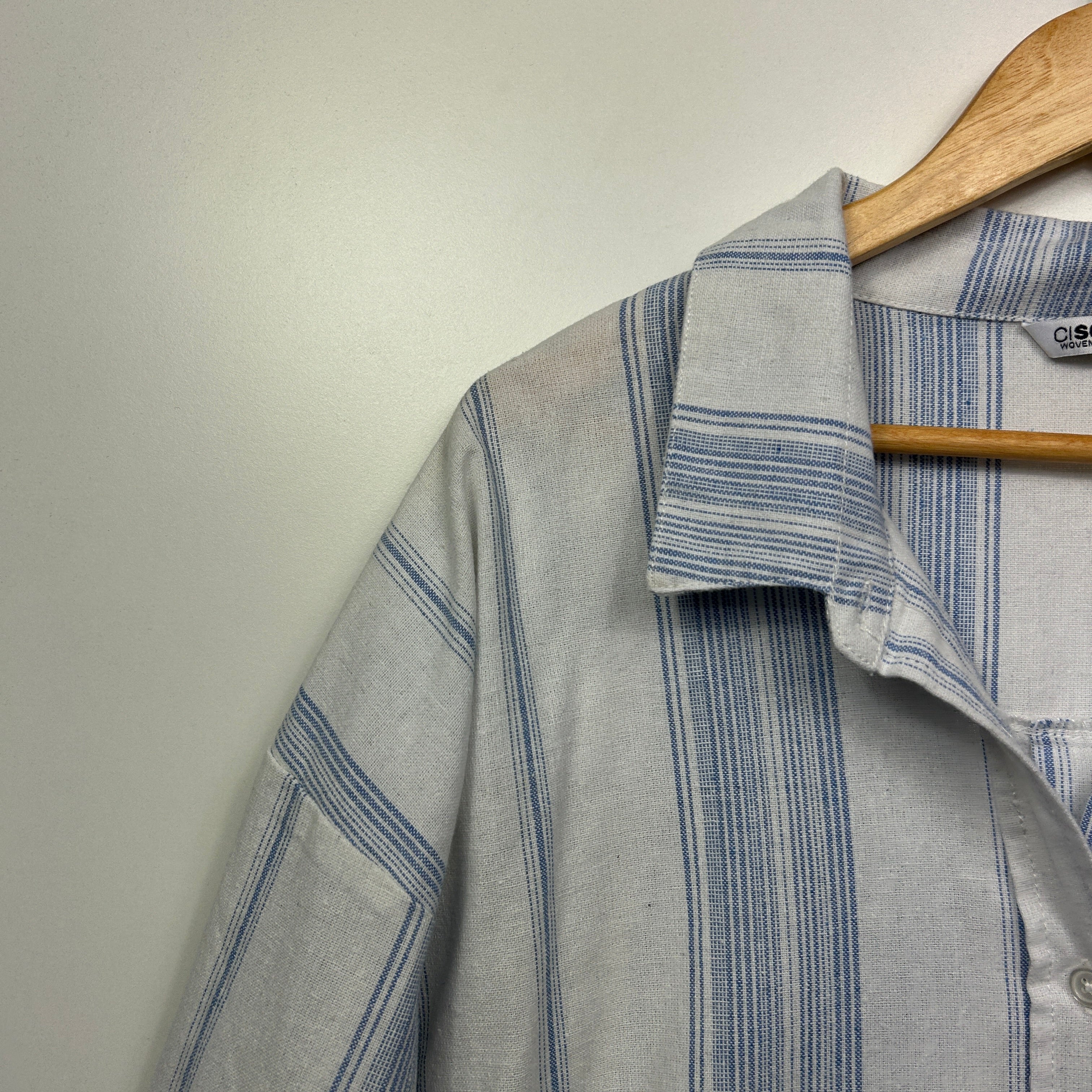 Ci Sono Top Size 16 XL Long Sleeve Blue White Striped Cotton Blend - Image 2