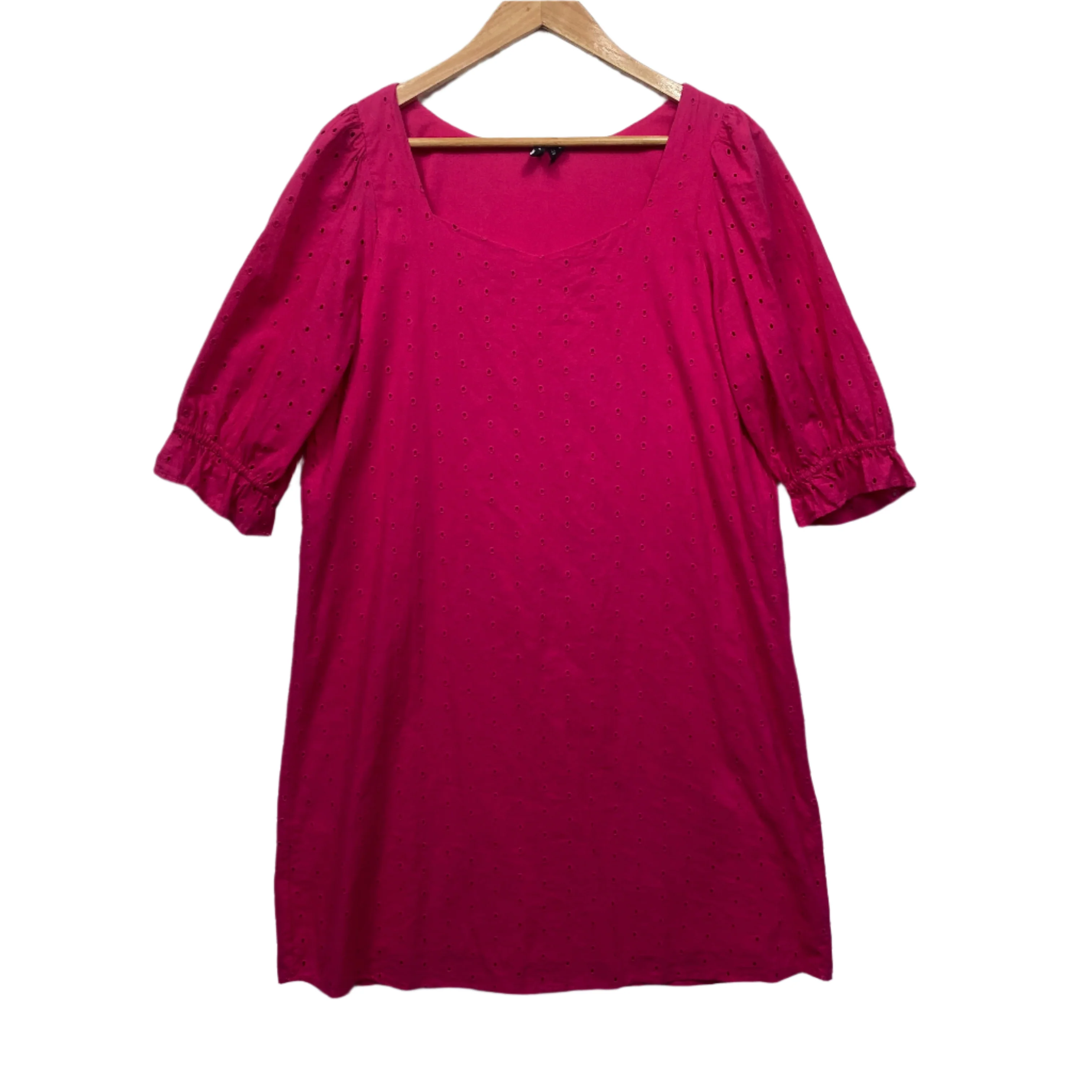 Vero Moda Broderie Dress Size 14 Large Pink Short Sleeve Embroidered