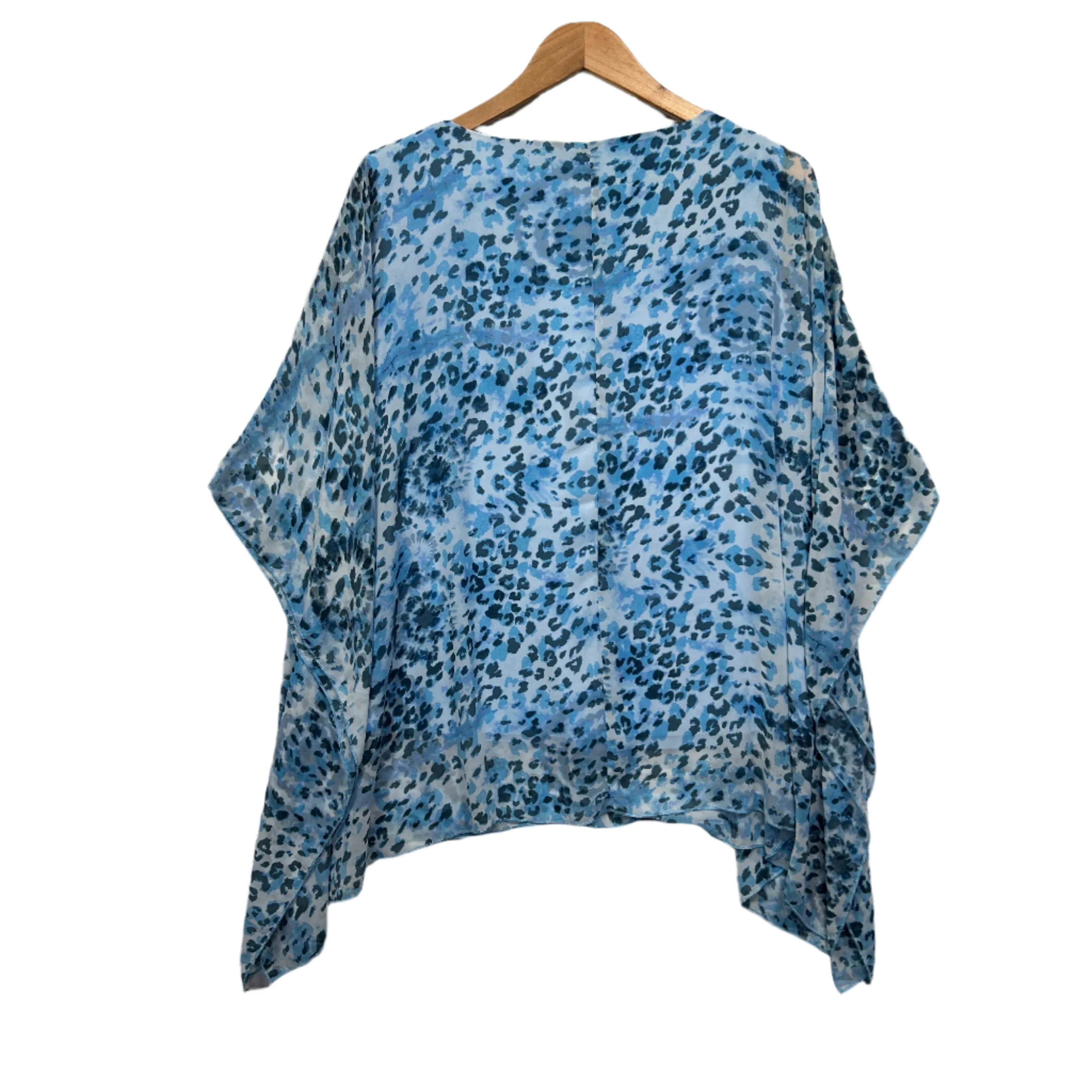 Liz Jordan Tunic Top Size 14 Blue Crochet Trim Sheer Overlay - Image 2