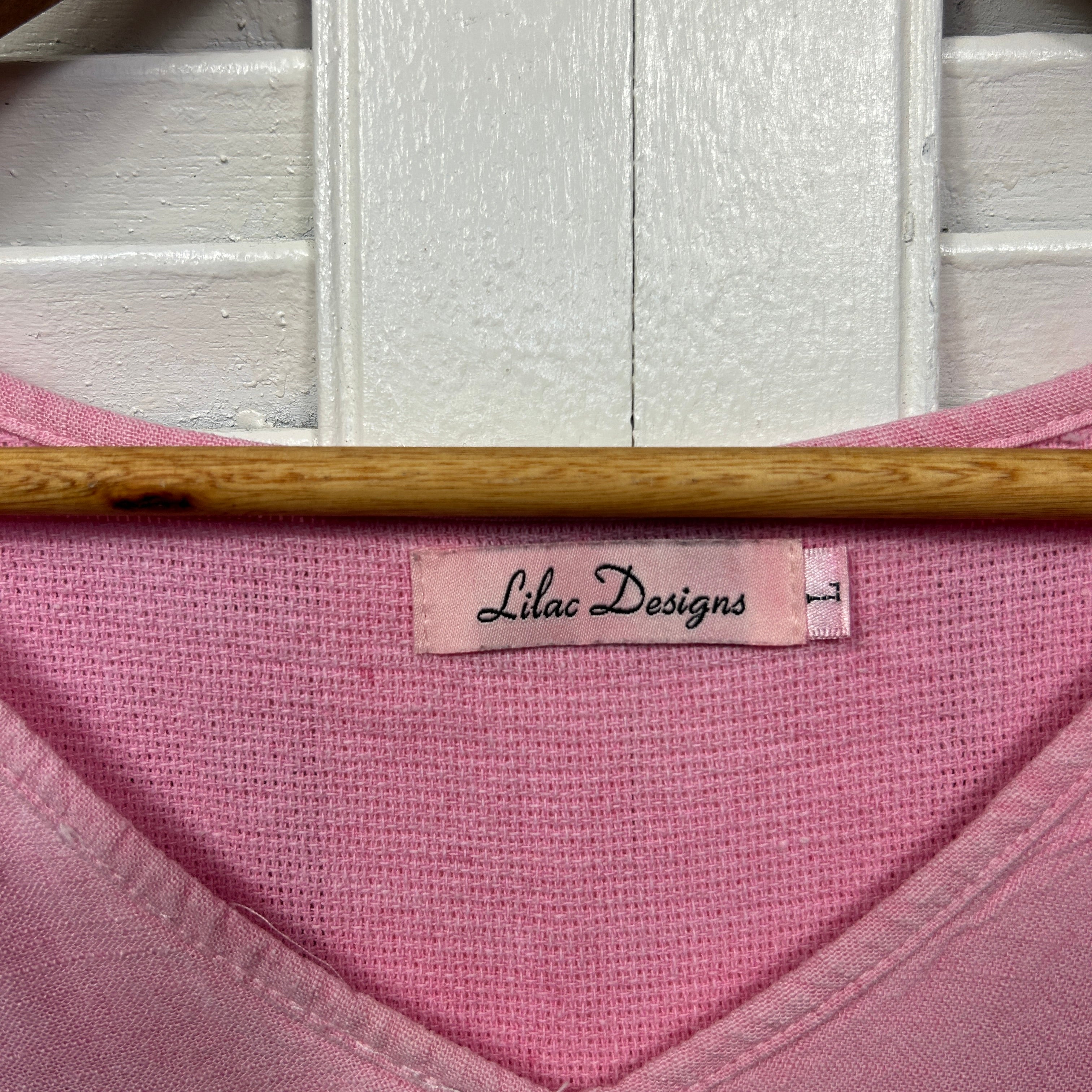 Lilac Designs Linen Blend Top Size 14 Large Pink Short Sleeve - Image 4