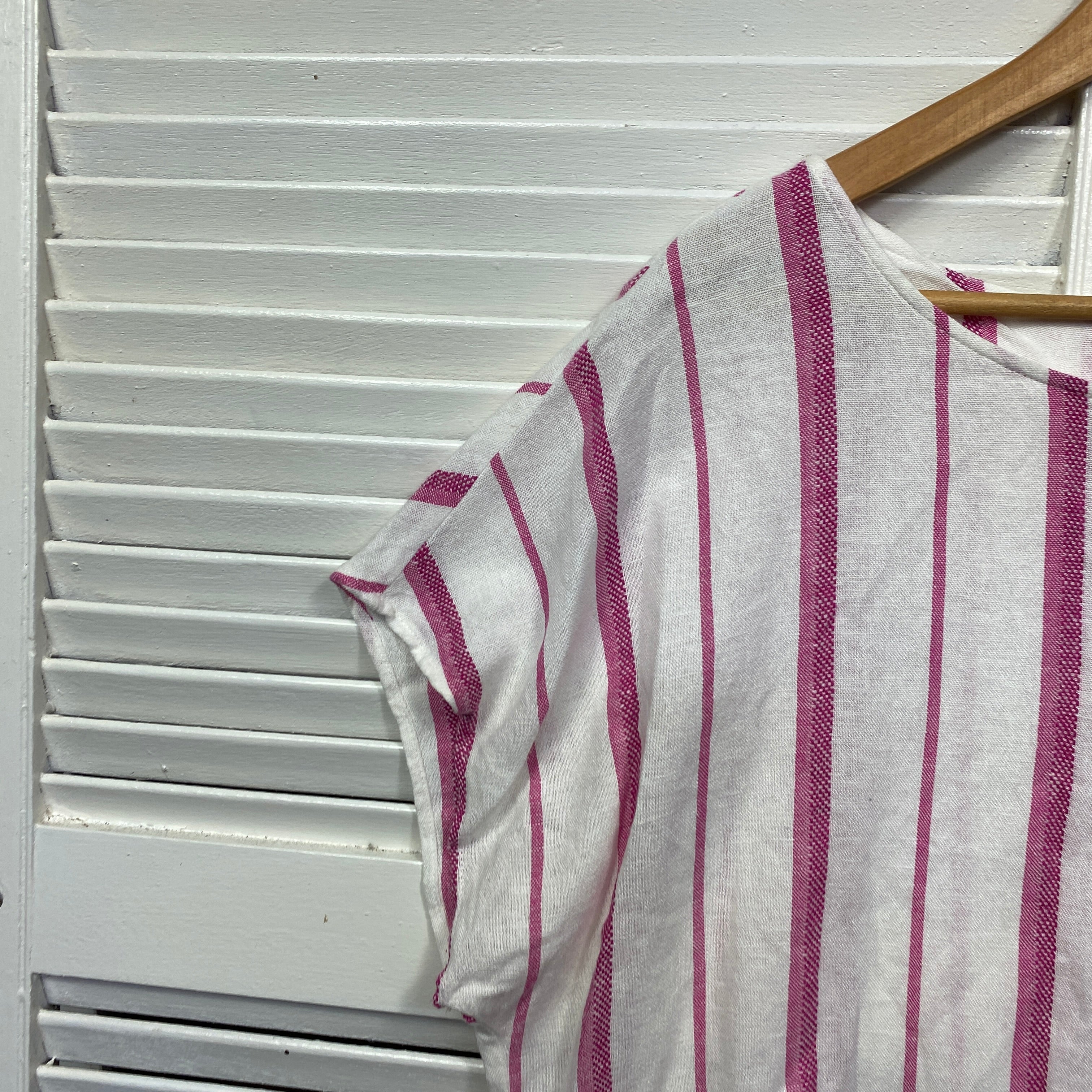 Rockmans Linen Blend Top Size 14 White Pink Striped - Image 3