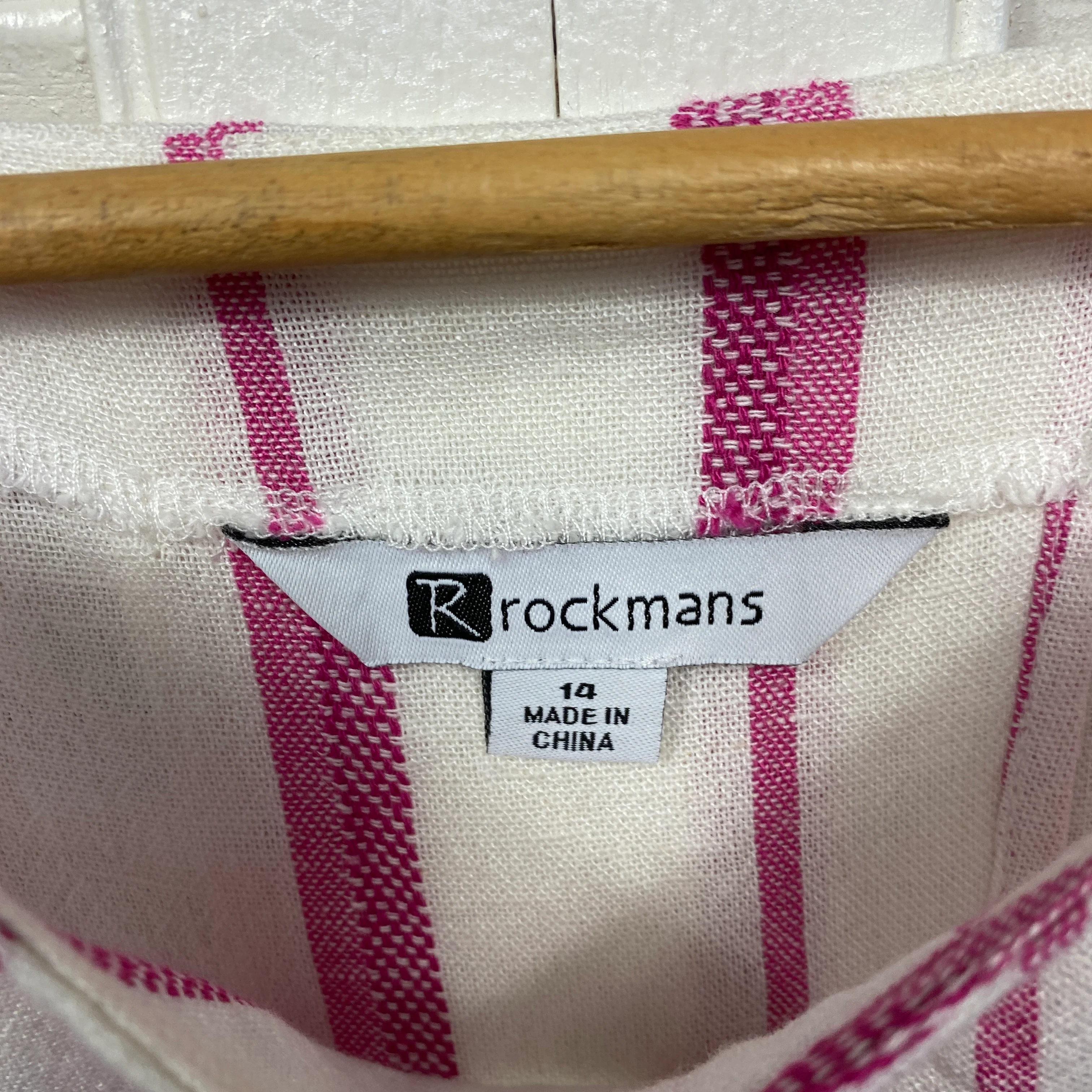 Rockmans Linen Blend Top Size 14 White Pink Striped - Image 4