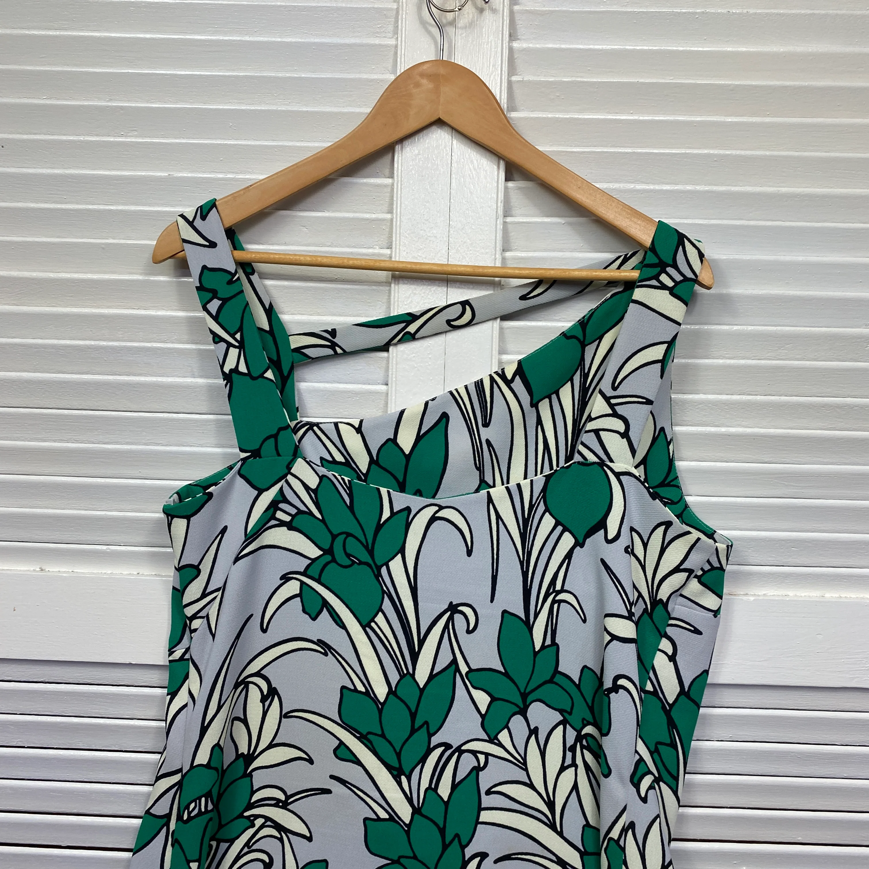 Veronika Maine Dress Size 14 Green White Floral Cocktail Made in Australia - Image 6