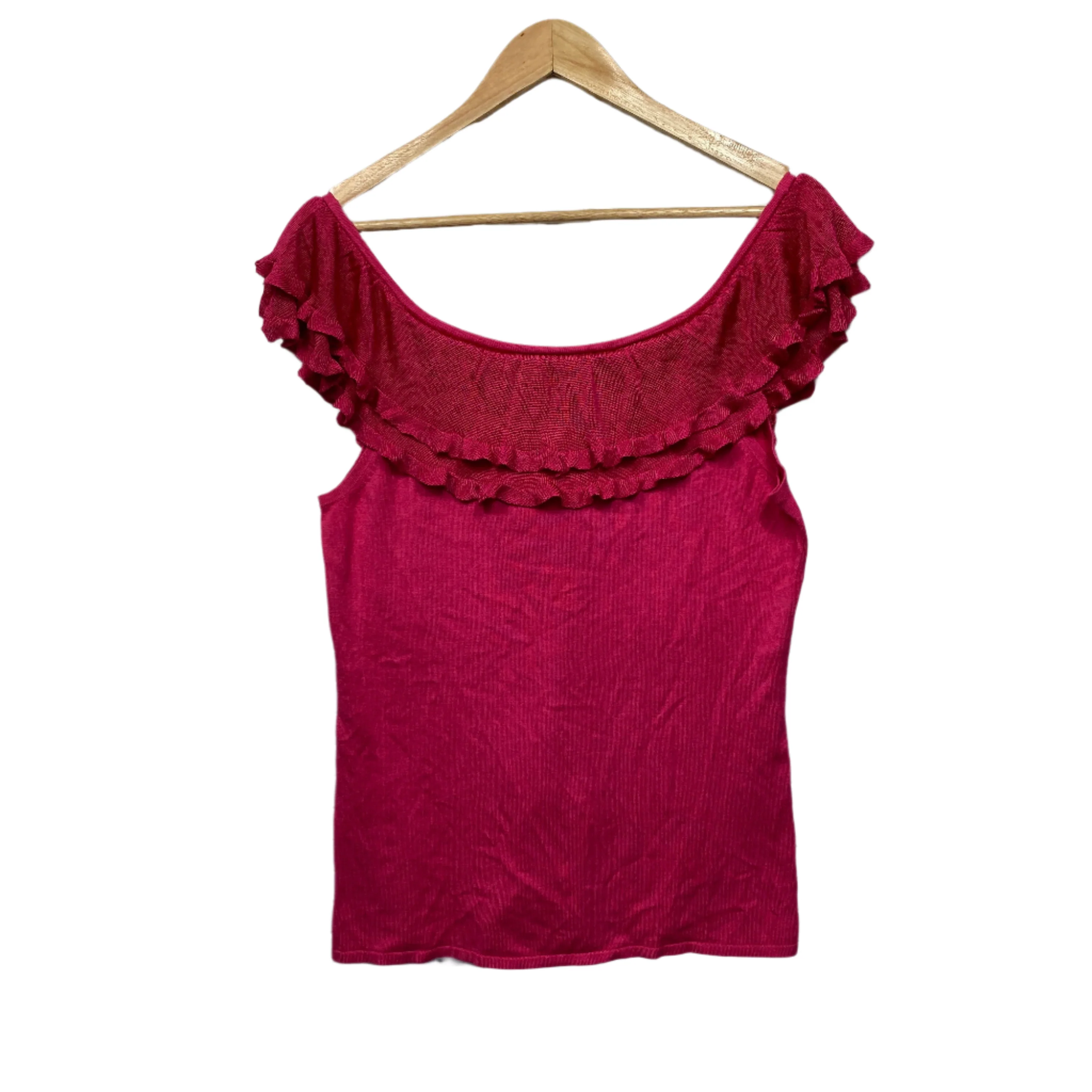The Works Top Size 14 Large Pink Ruffle Neckline Rayon - Image 2