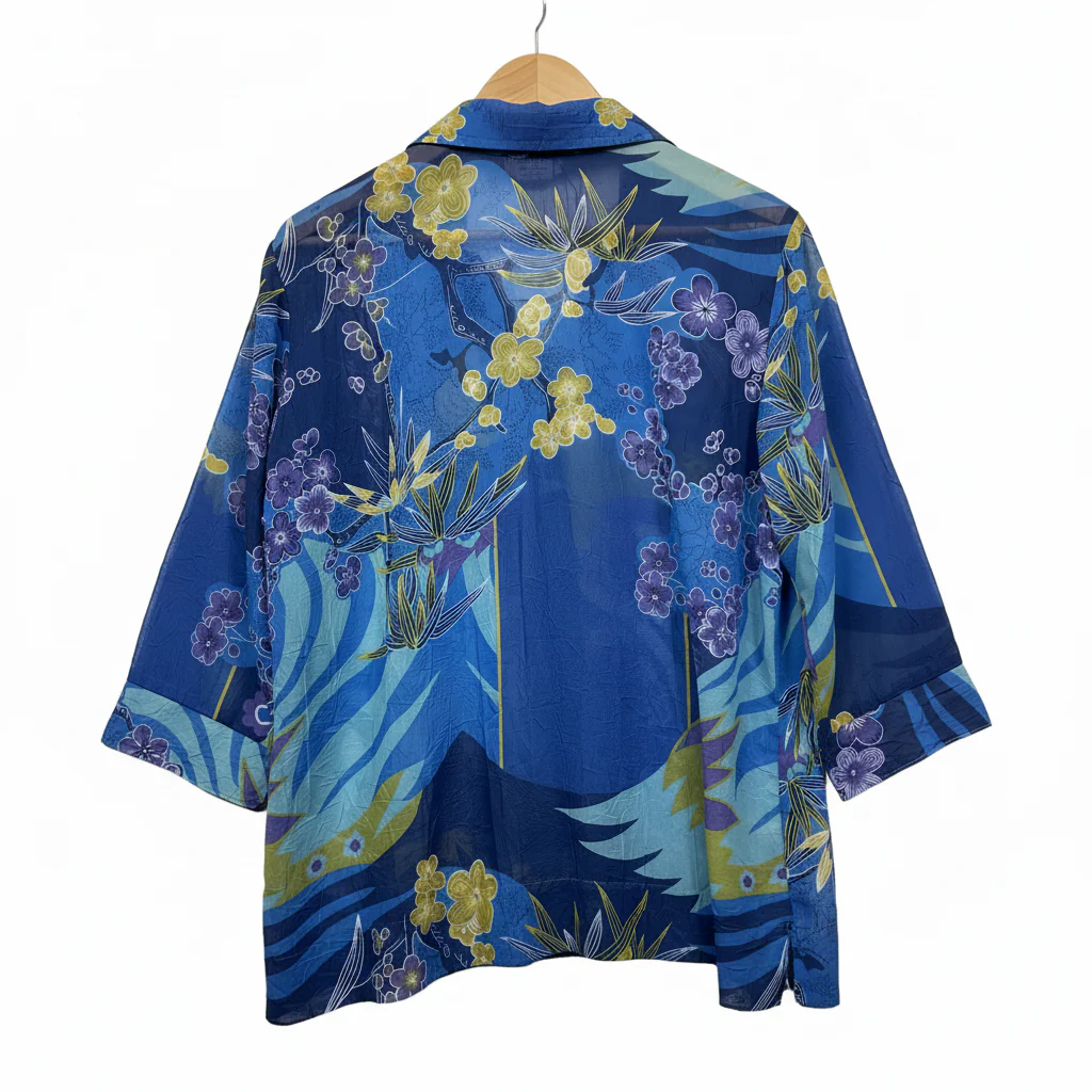 Vintage All Hours Blue Floral Button Up Shirt - Size Large - Image 2