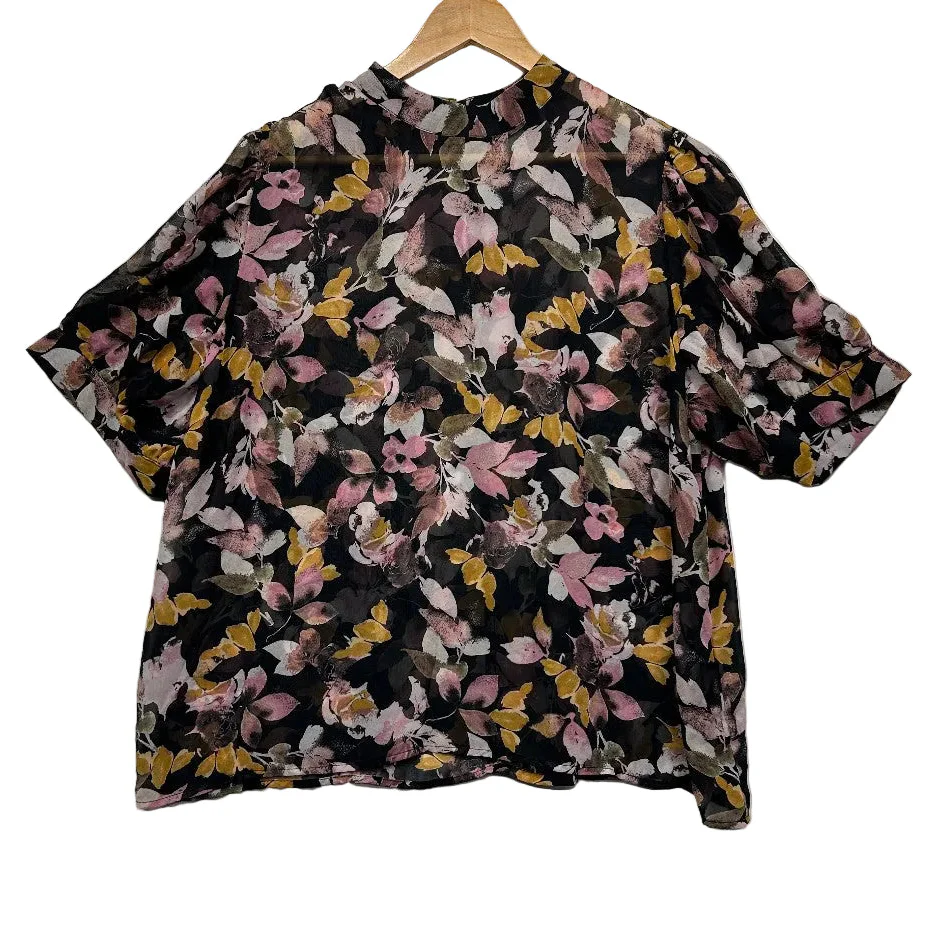 Anko Black Floral Print Sheer Blouse - Size 20
