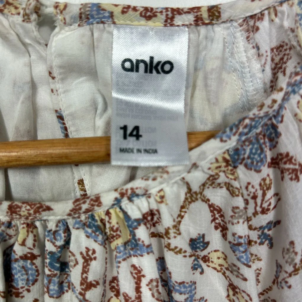 Anko Cream Floral Cotton Blouse - Size 14 - Image 4