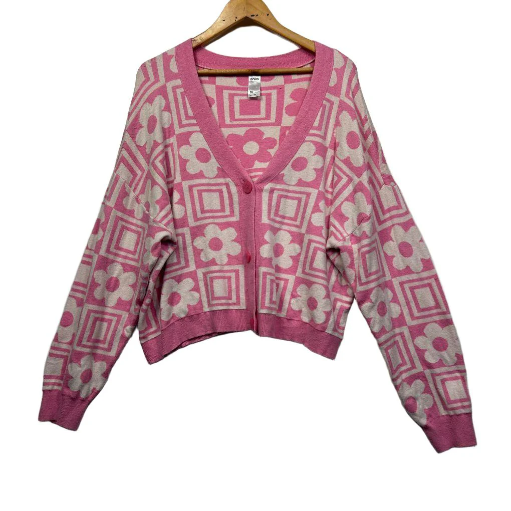 Anko Pink & White Floral Cardigan - Size 18