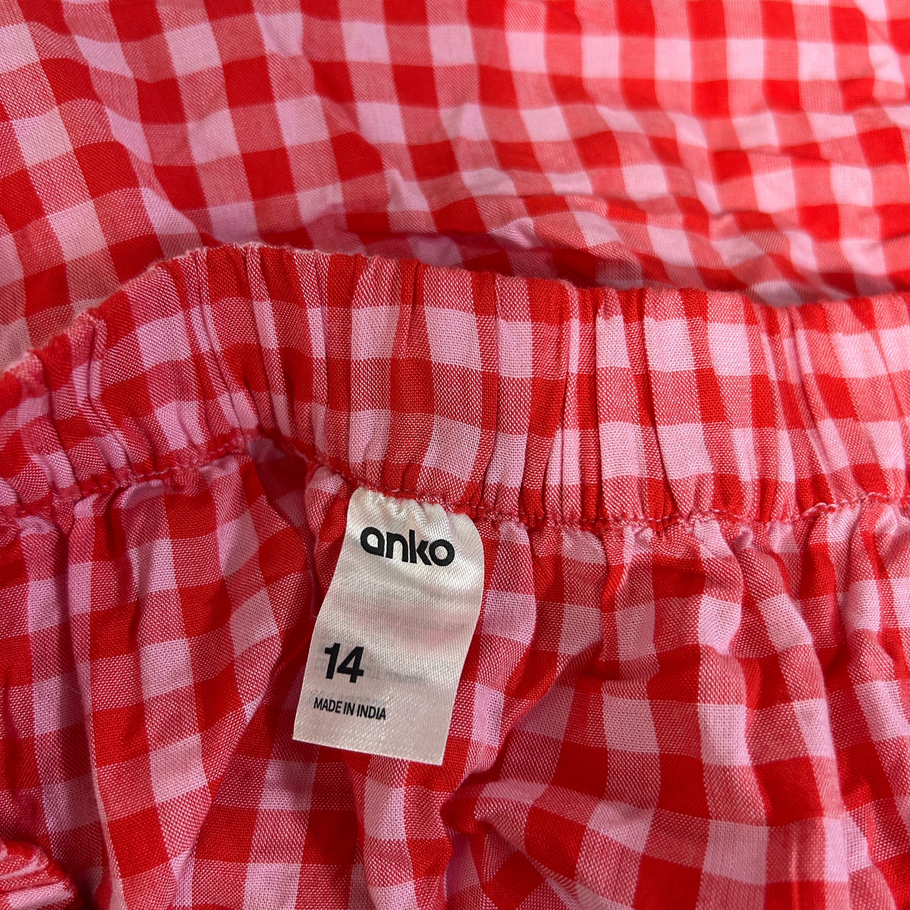 Anko Red and White Gingham Check Tiered Wrap Skirt - Size 14 - Image 3