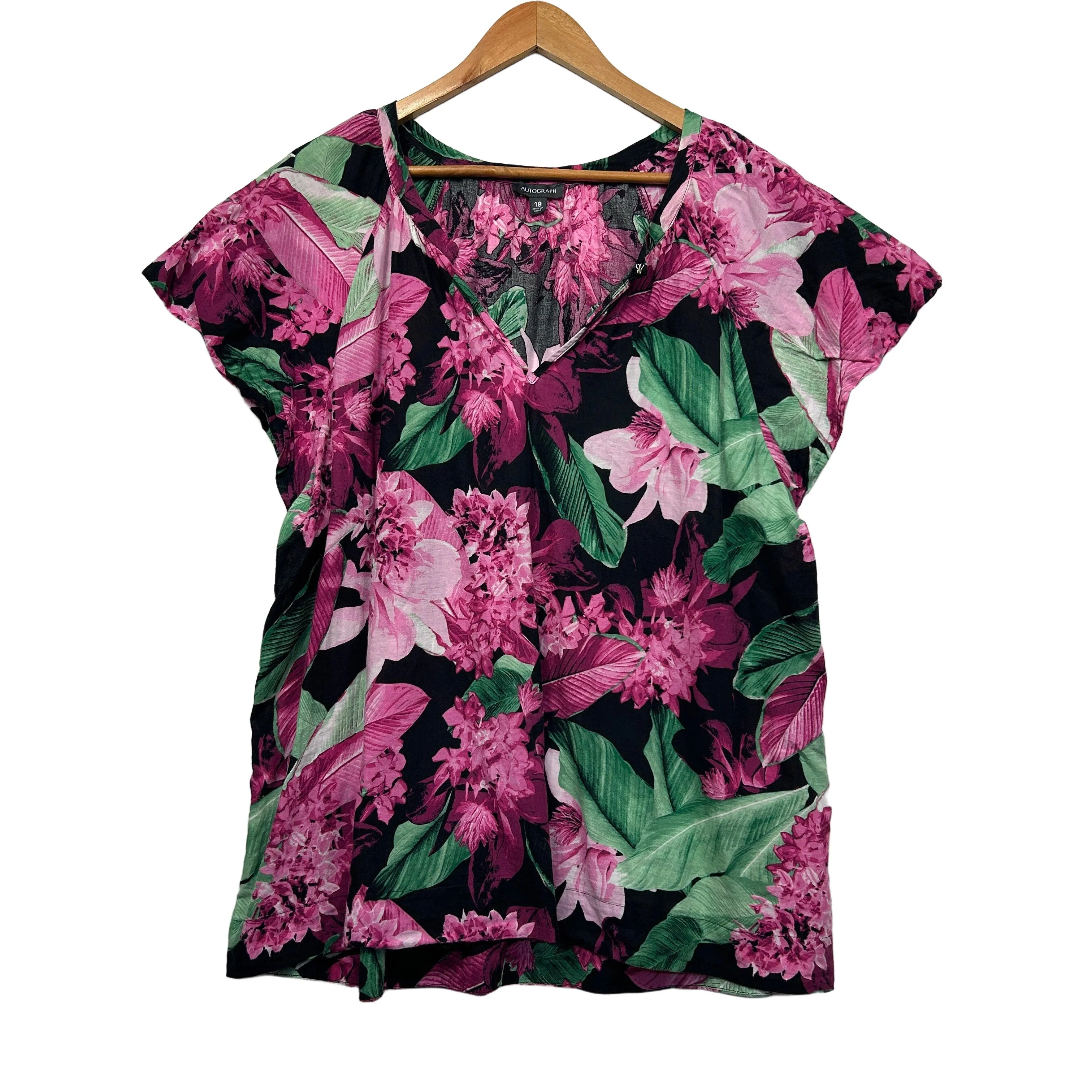 Autograph Multicoloured Cotton Floral Top - Size 18