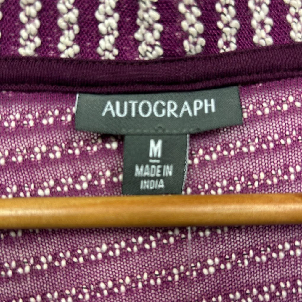 Autograph Purple Striped Knit Cardigan - Size 18/M - Image 2