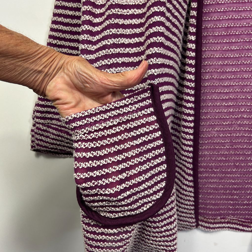 Autograph Purple Striped Knit Cardigan - Size 18/M - Image 3