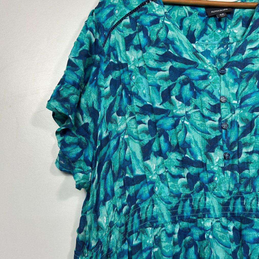Autograph Teal Abstract Print Dress - Size 26 - Image 4