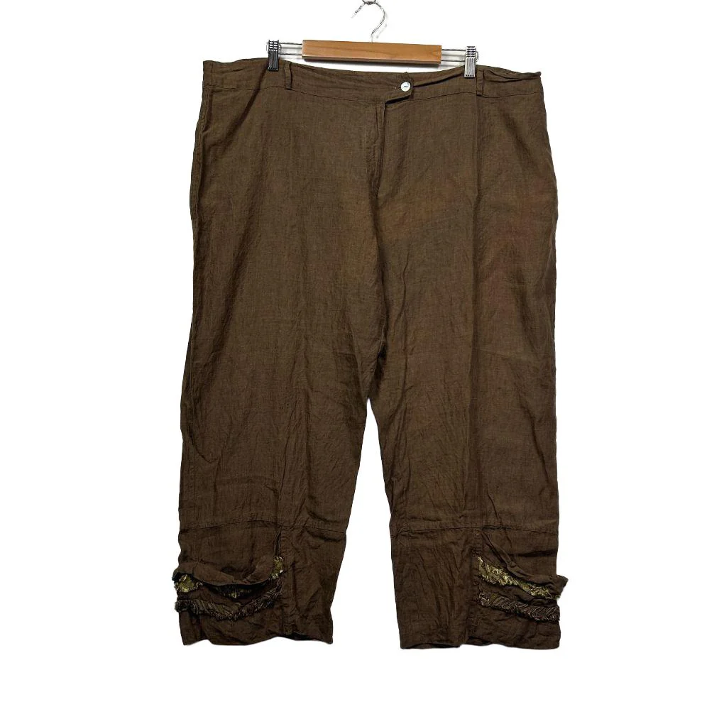 Banana Blue Brown Linen Cropped Pants - Size 20 (fault)