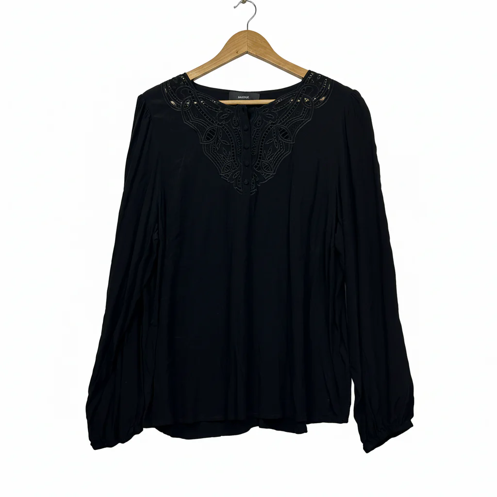 Basque Black Embroidered Top - Size 18