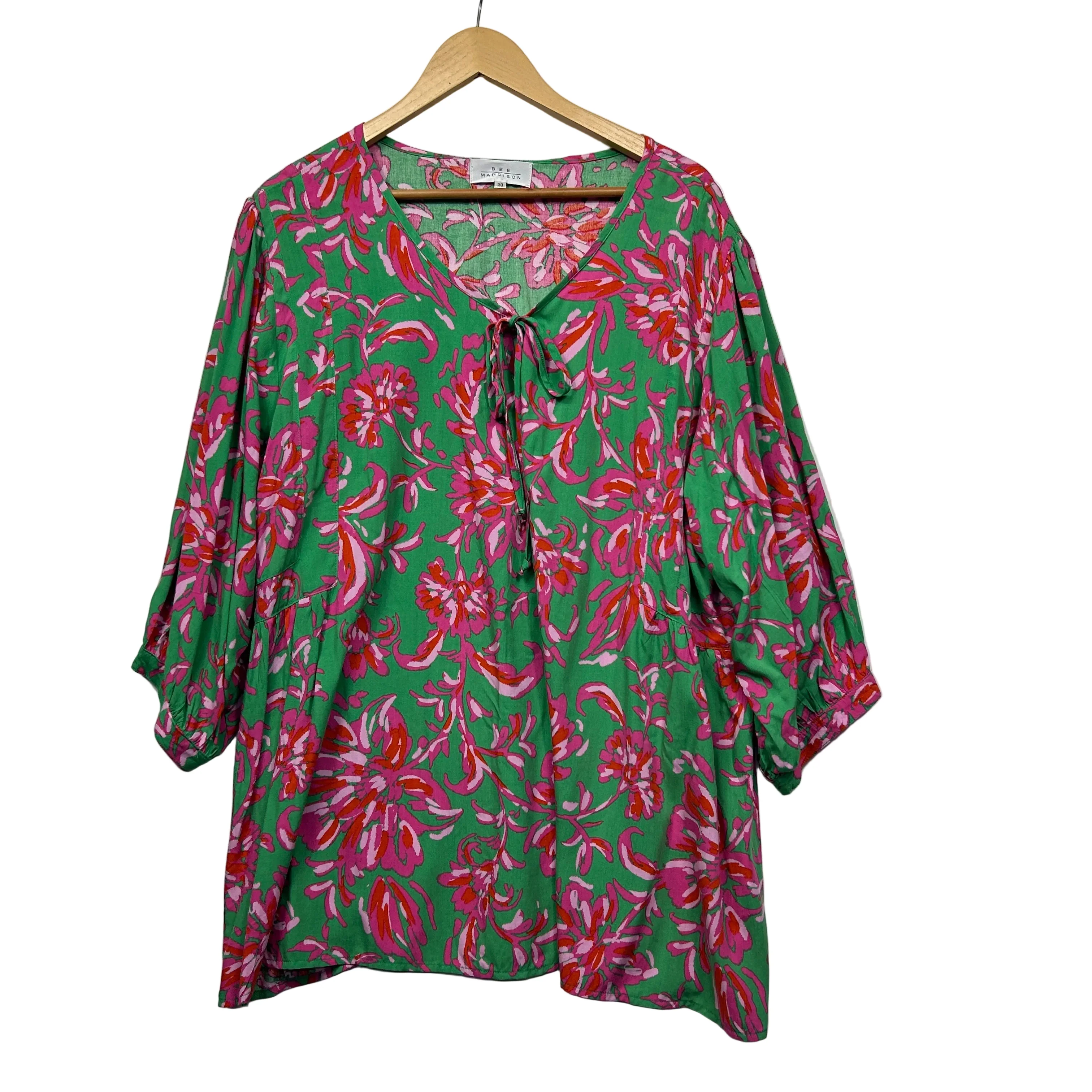 Bee Madison Floral Pink Green Top - Size - 20