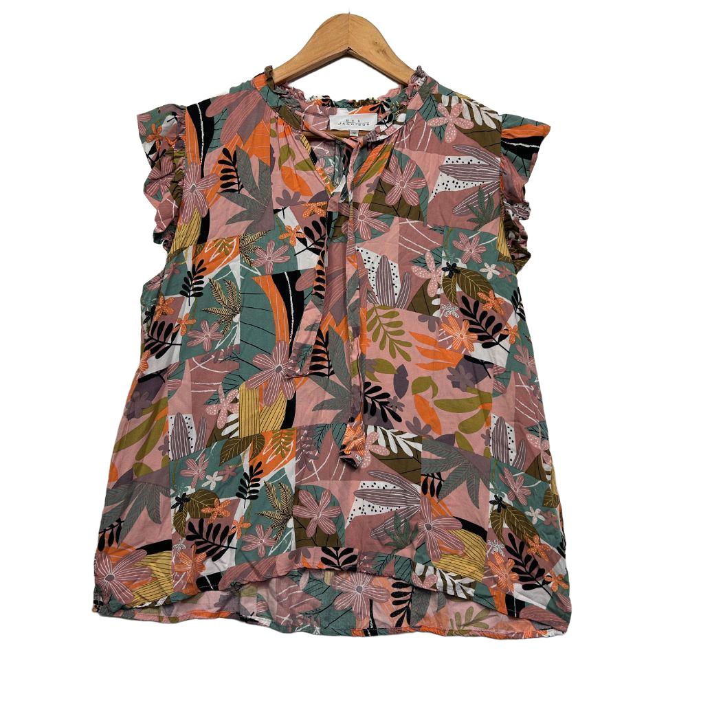 Bee Maddison Tropical Print Ruffle Top - Size 12