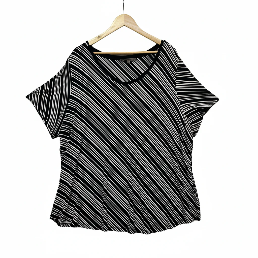 Bella Curve Black and White Striped Top - Size 22