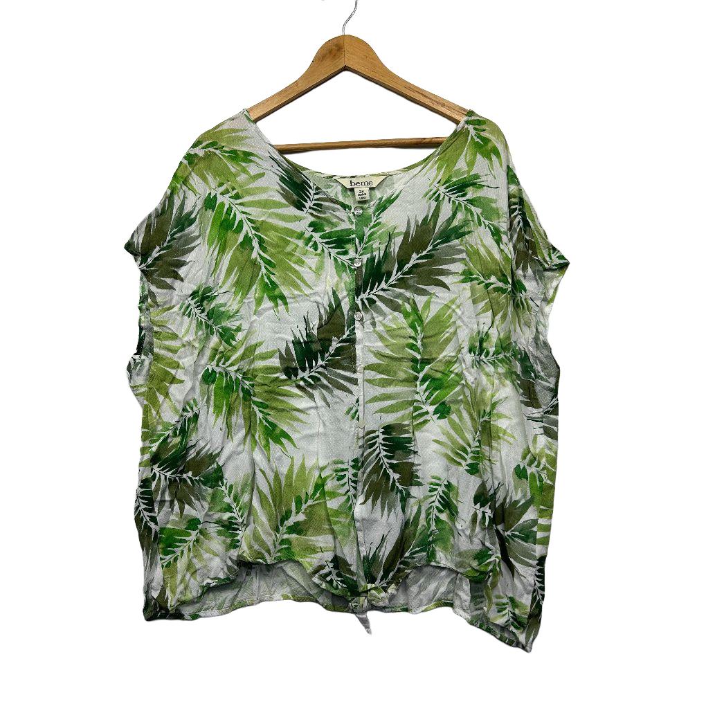 Beme Green White Leaf Print Top - Size 24