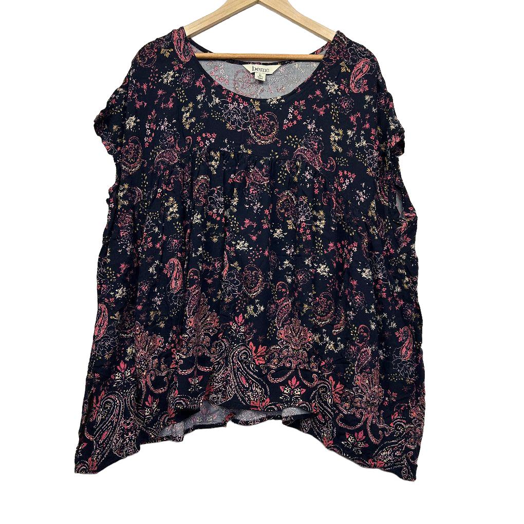beme Navy Floral Paisley Top - Size 16