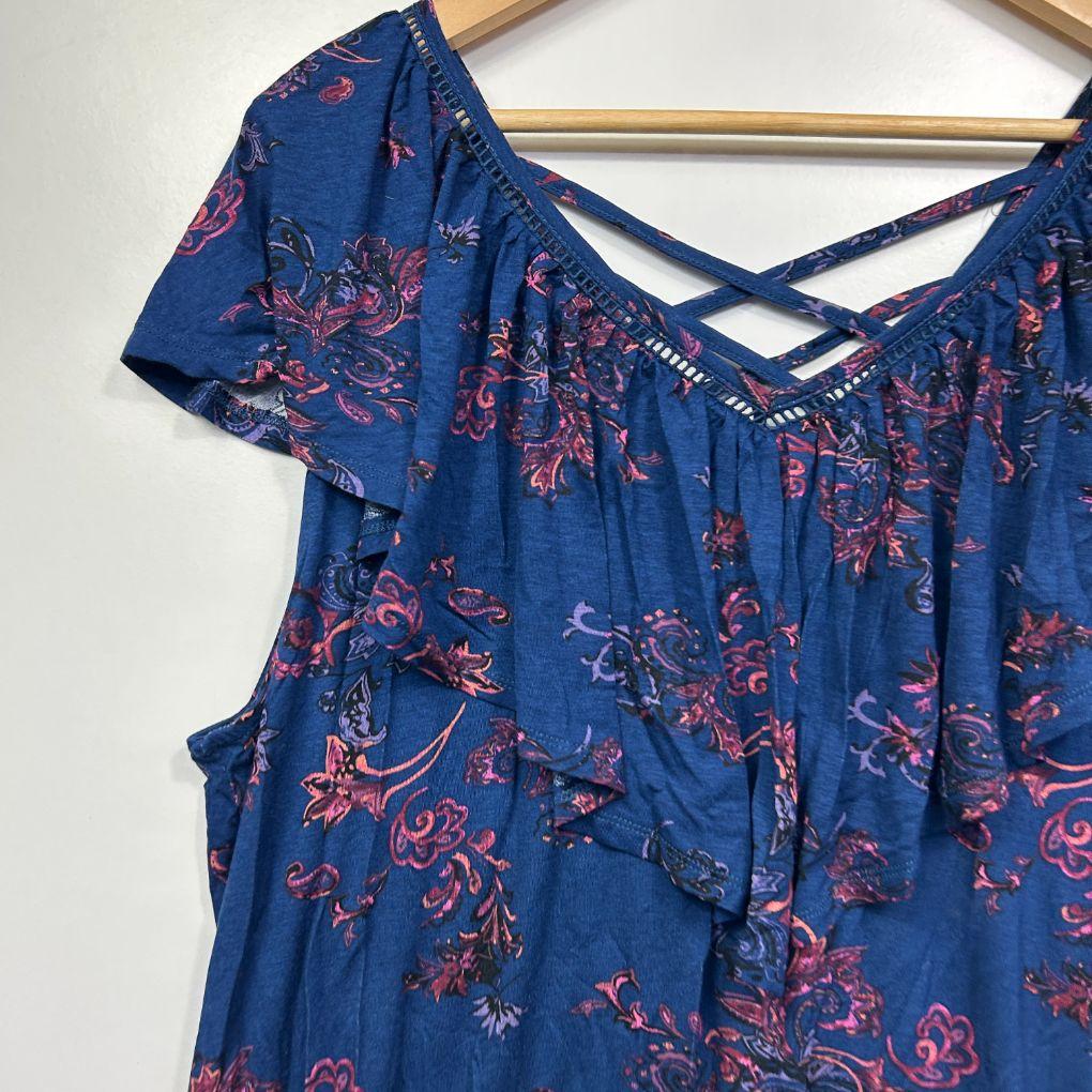 Beme Navy Floral Ruffle Top - Size 18/M - Image 2