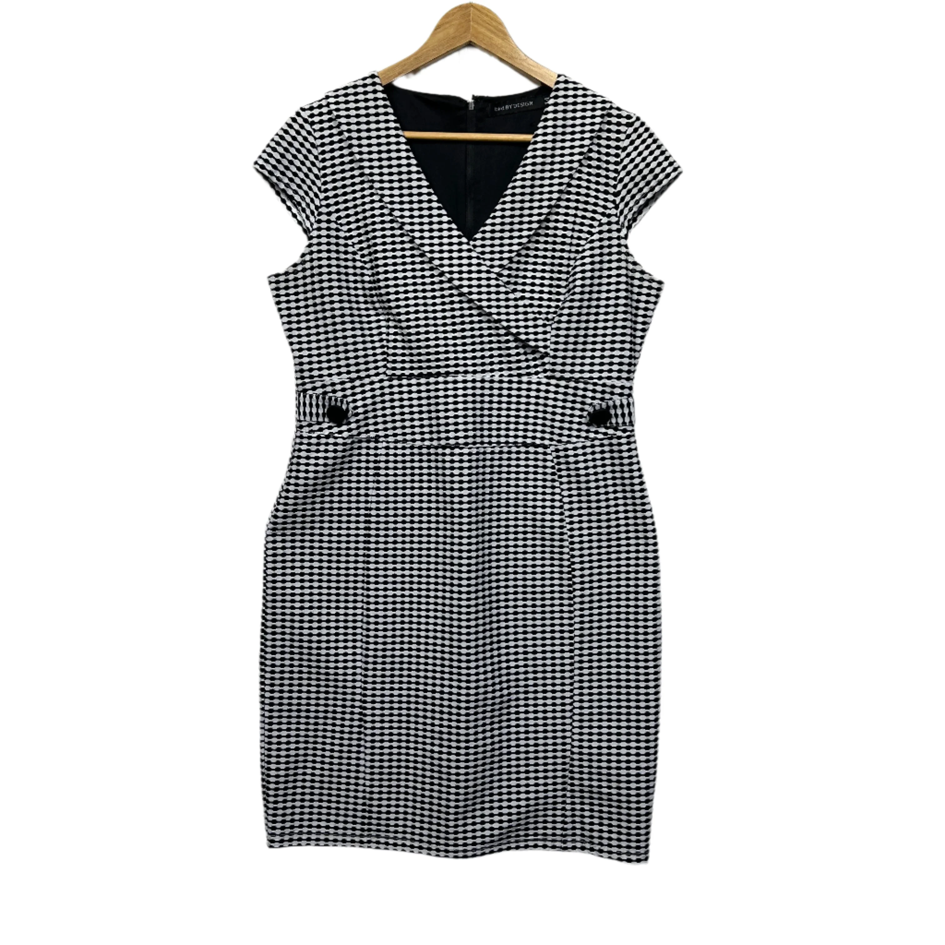 Bird by Design Birdsnest Dress Size 14 Cap Sleeve Black White