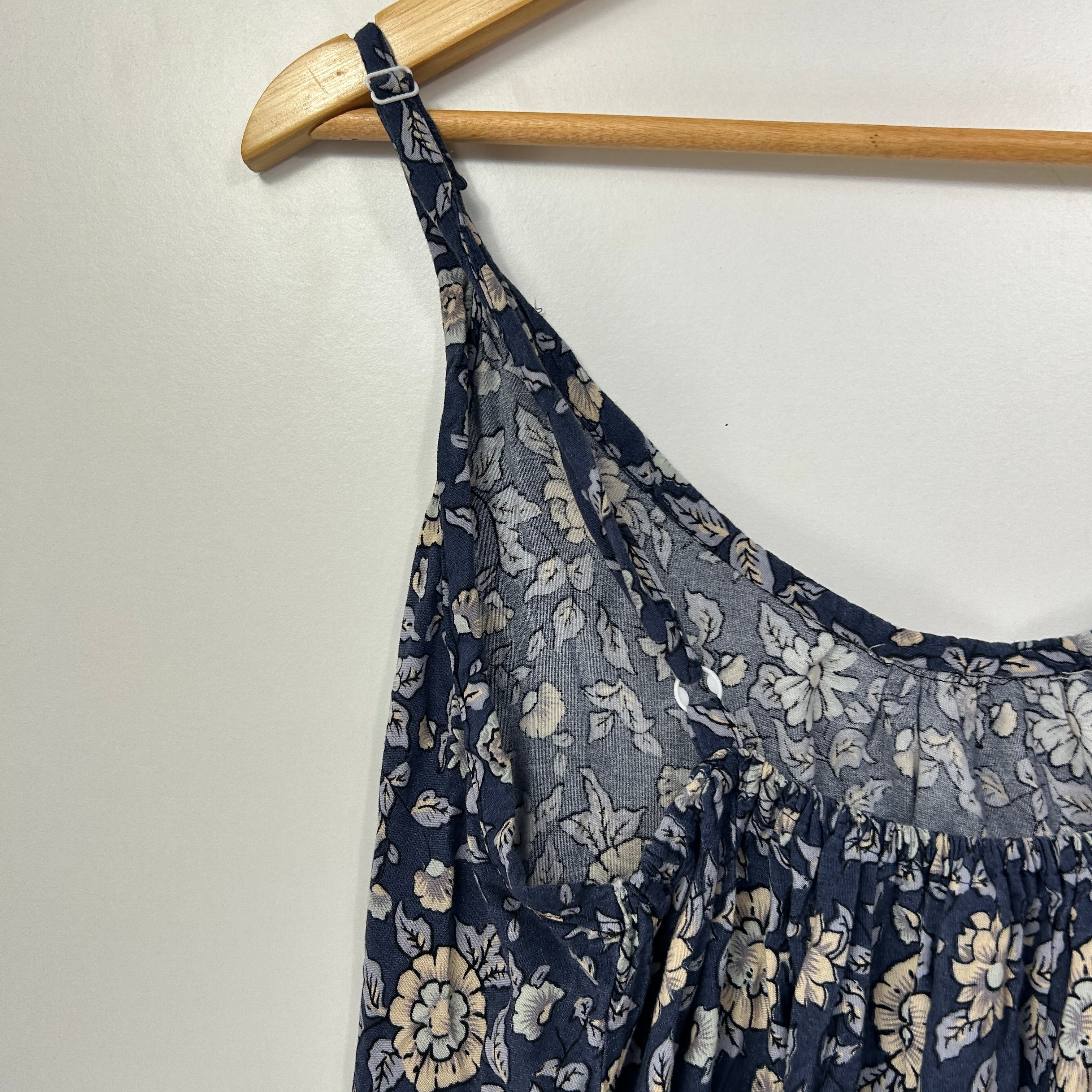 Boho Navy & Blue Floral Print Slip Dress - One Size - Image 3