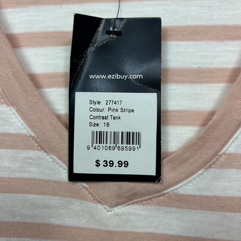 Capture Pink Cotton Stripe Sleeveless Top - Size 18 - Image 3