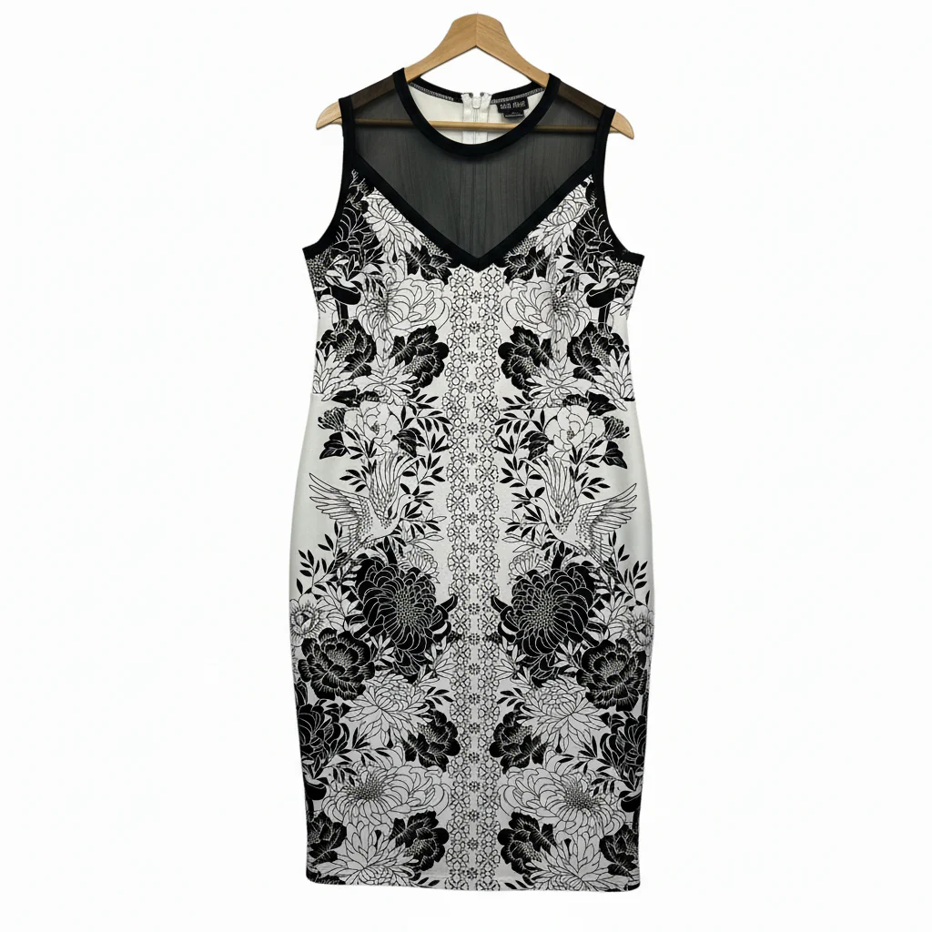 City Chic Black and White Floral Print Dress - Size 16/S
