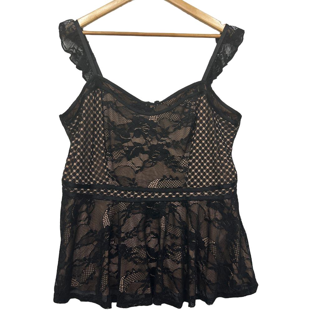 City Chic Black Lace Sleeveless Top - Size 18/M