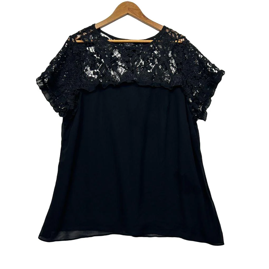 City Chic Black Lace Top - Size 18/M