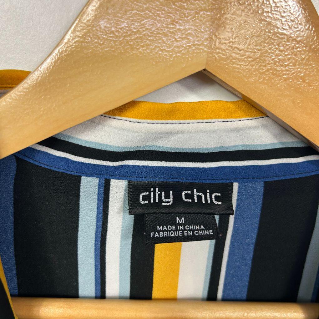 City Chic Navy Multi-Stripe Shirt - Size 18/M - Image 2