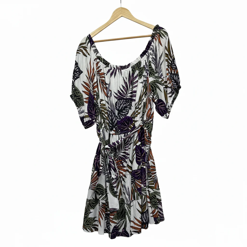 City Chic White Purple Green Island Paradise Dress - Size XXL/24