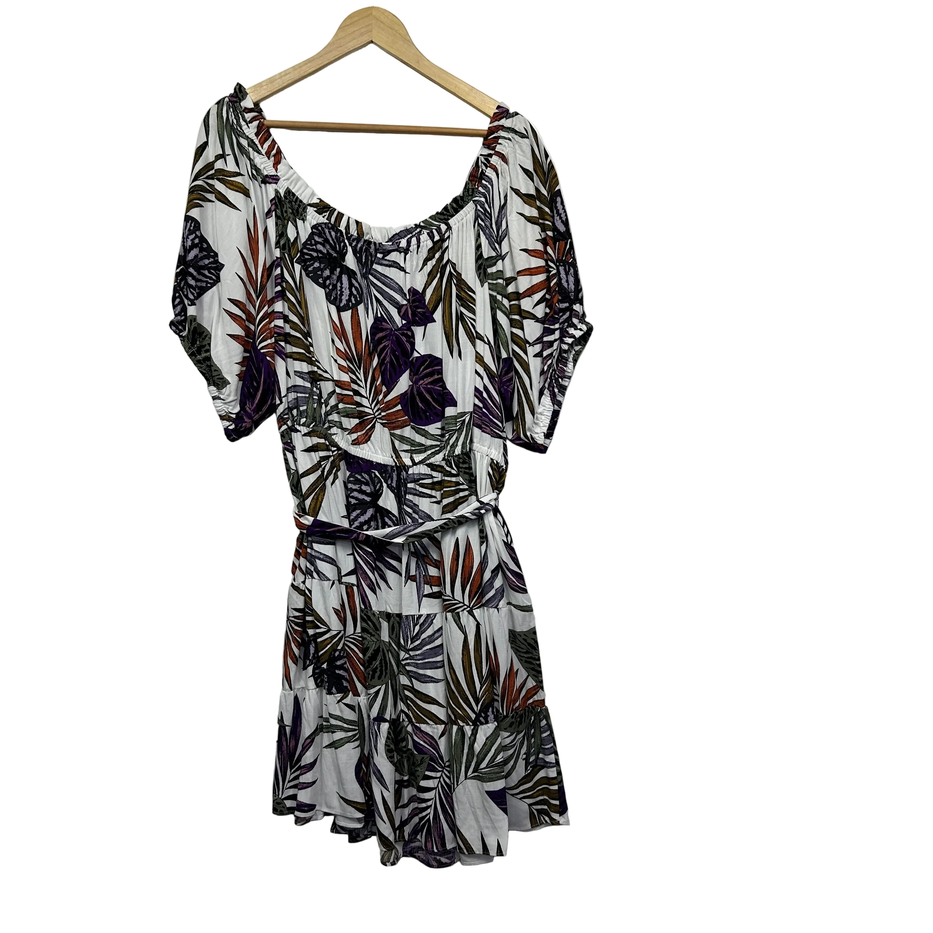 City Chic White Purple Green Island Paradise Dress - Size XXL/24 - Image 2