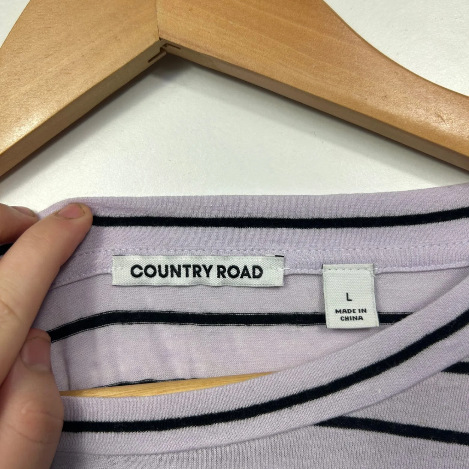Country Road Mauve Black Long Sleeve Linen Blend Striped Casual Top Size L - Image 3