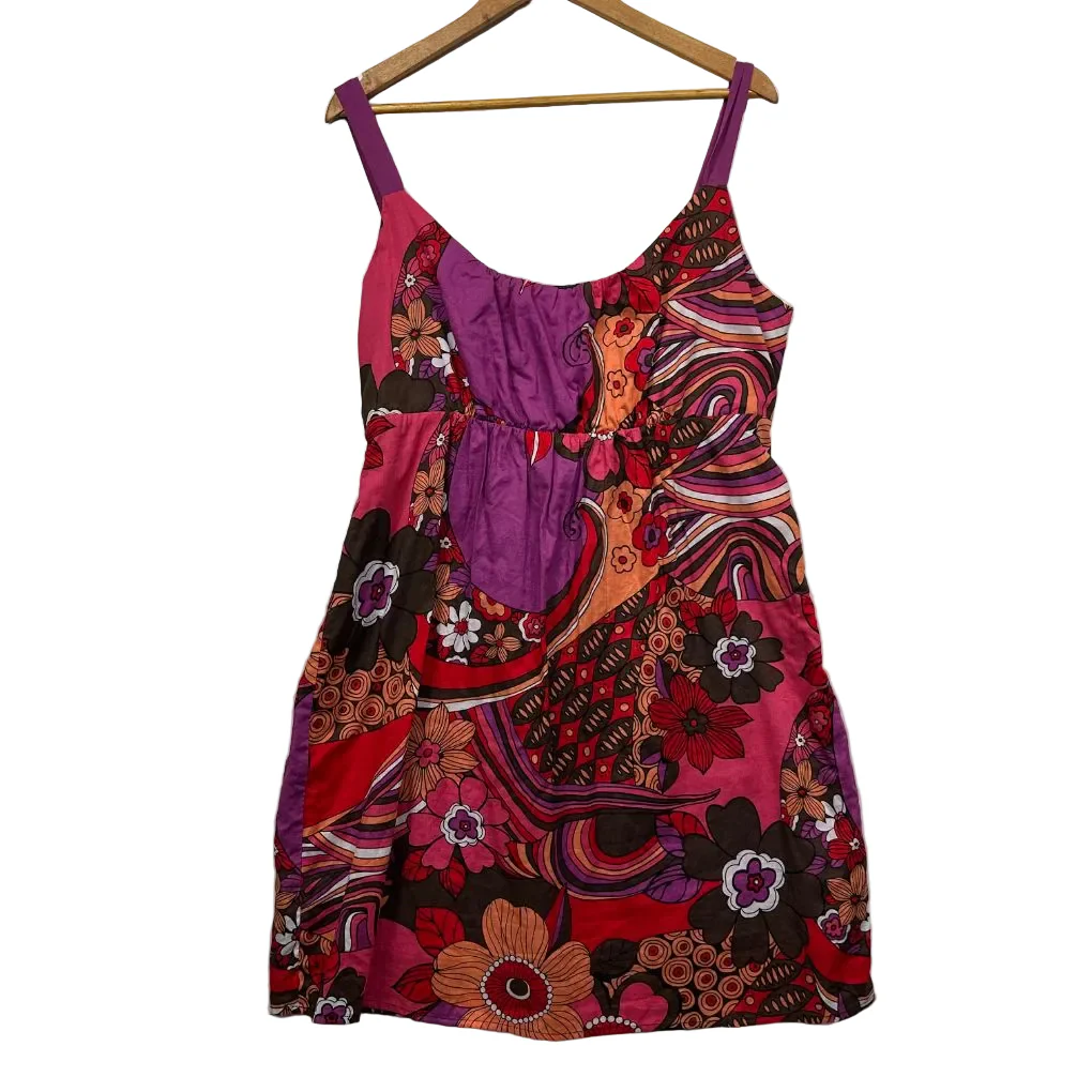 Crossroads Multicoloured Cotton Print Mini Dress - Size 16