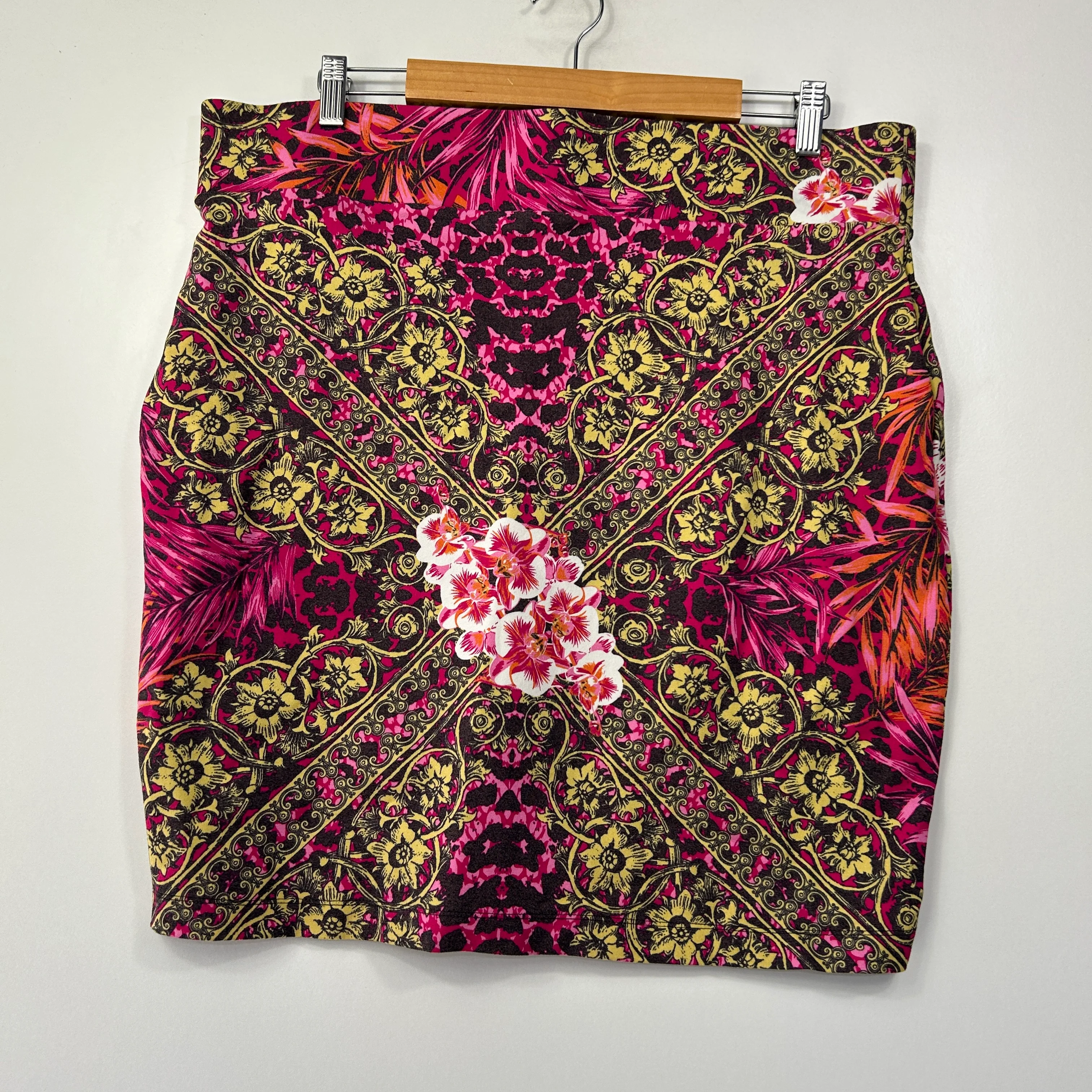 Crossroads Pink Yellow Patterned Stretch Skirt - Size XL - Image 3