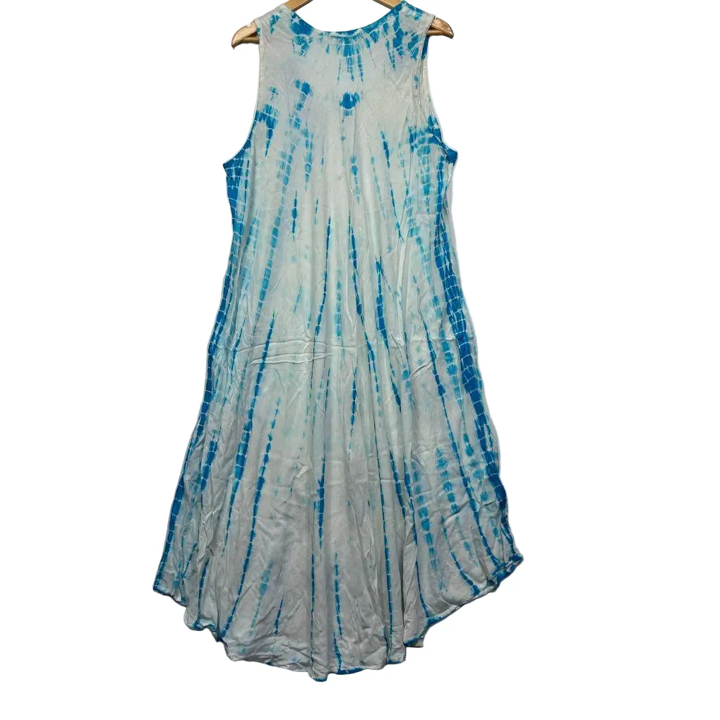 Curvaceous Blue White Tie-Dye Sleeveless Dress - Size 18 - Image 4