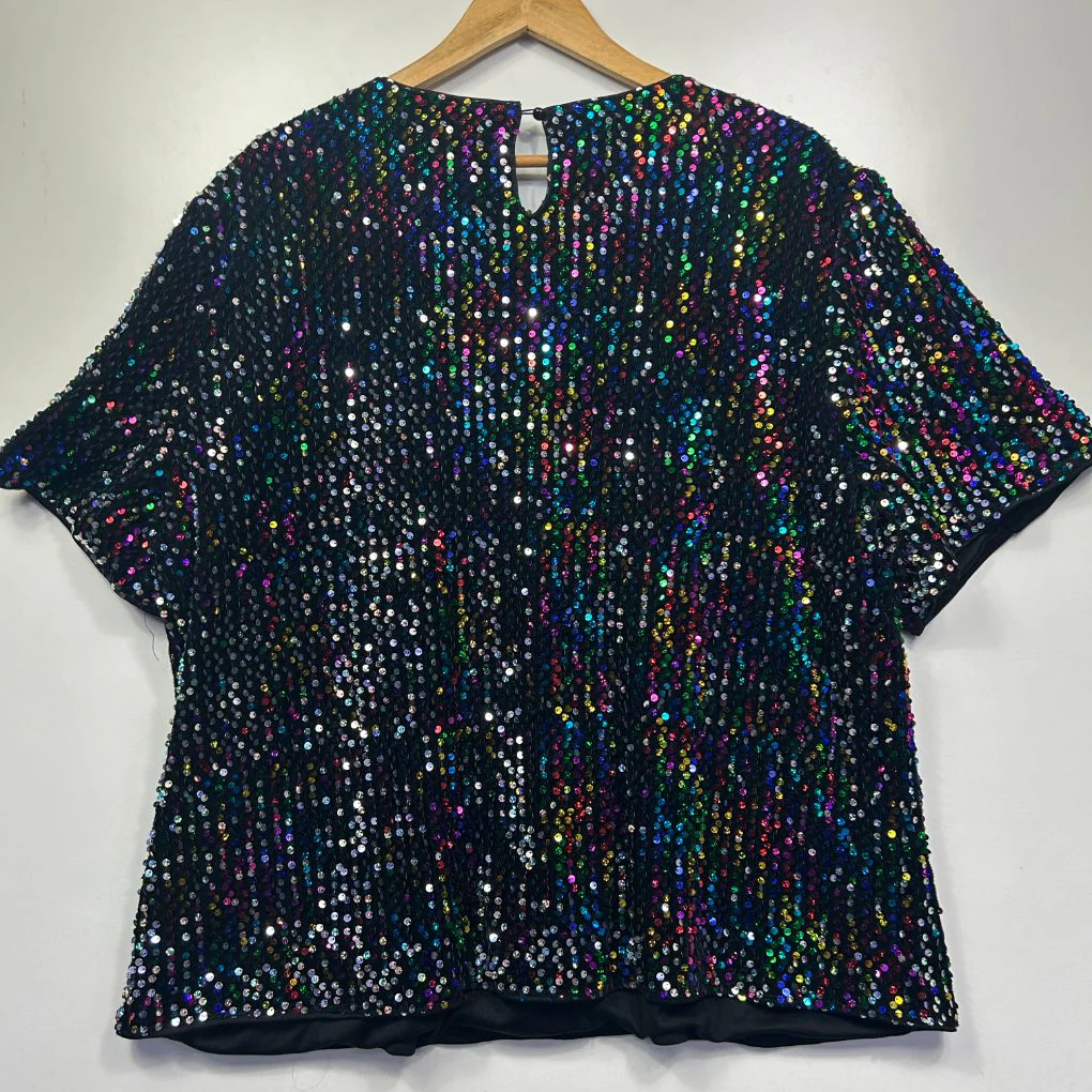 Coloured Beaded Evening Sequin Top - Size 5XL - Image 4