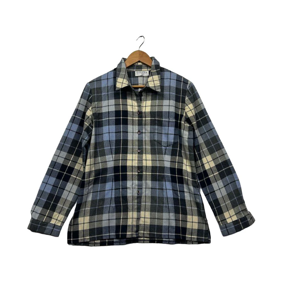 Vintage Dolina Blue Plaid Long Sleeve Shirt - Size 12