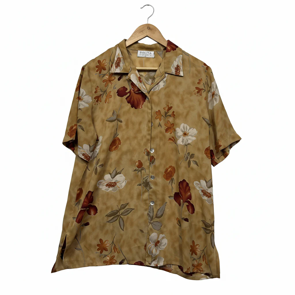 Vintage Dolina Gold Floral Shirt - Size 16