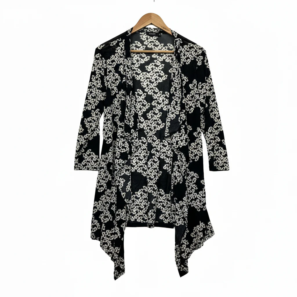 Flower Black White Floral Duster Jacket - Size 14