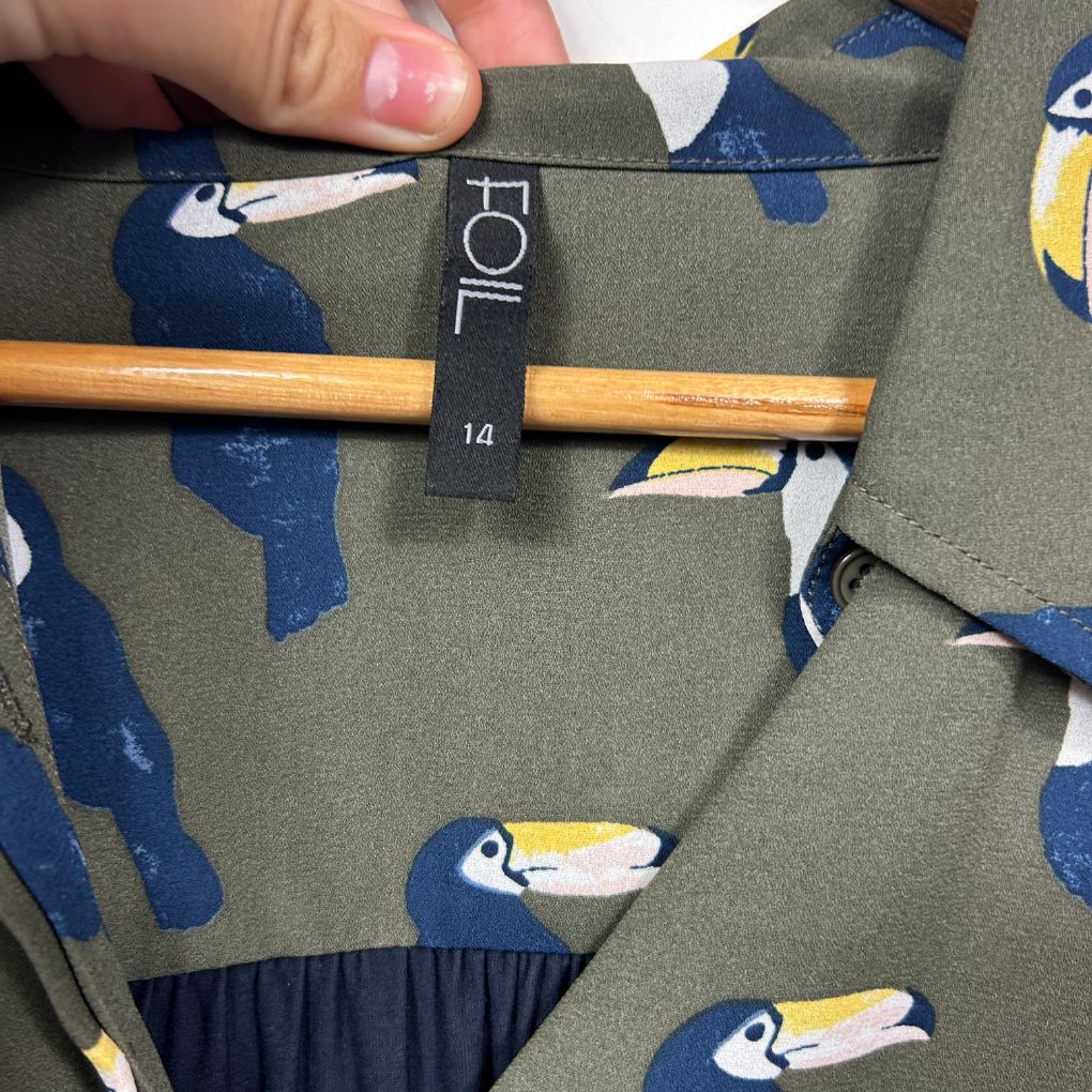 Foil Khaki Toucan Print Shirt - Size 14 - Image 3