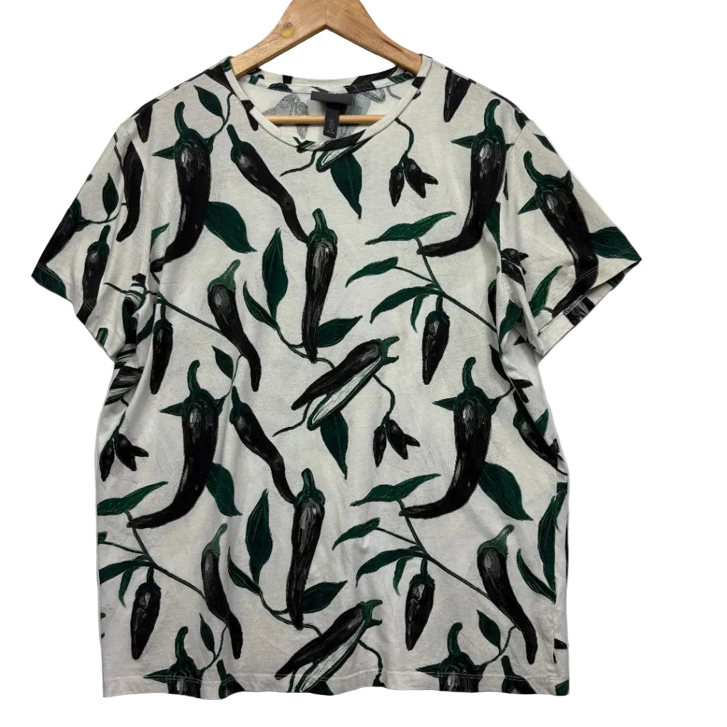 H&M White Chili Pepper Print T-Shirt - Size L