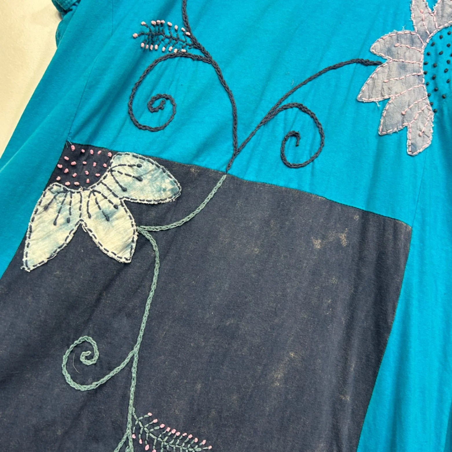 Handcrafted Nepalese Sleeveless Tie Dye Embroidered Dress Size 14 16 L/XL - Image 4