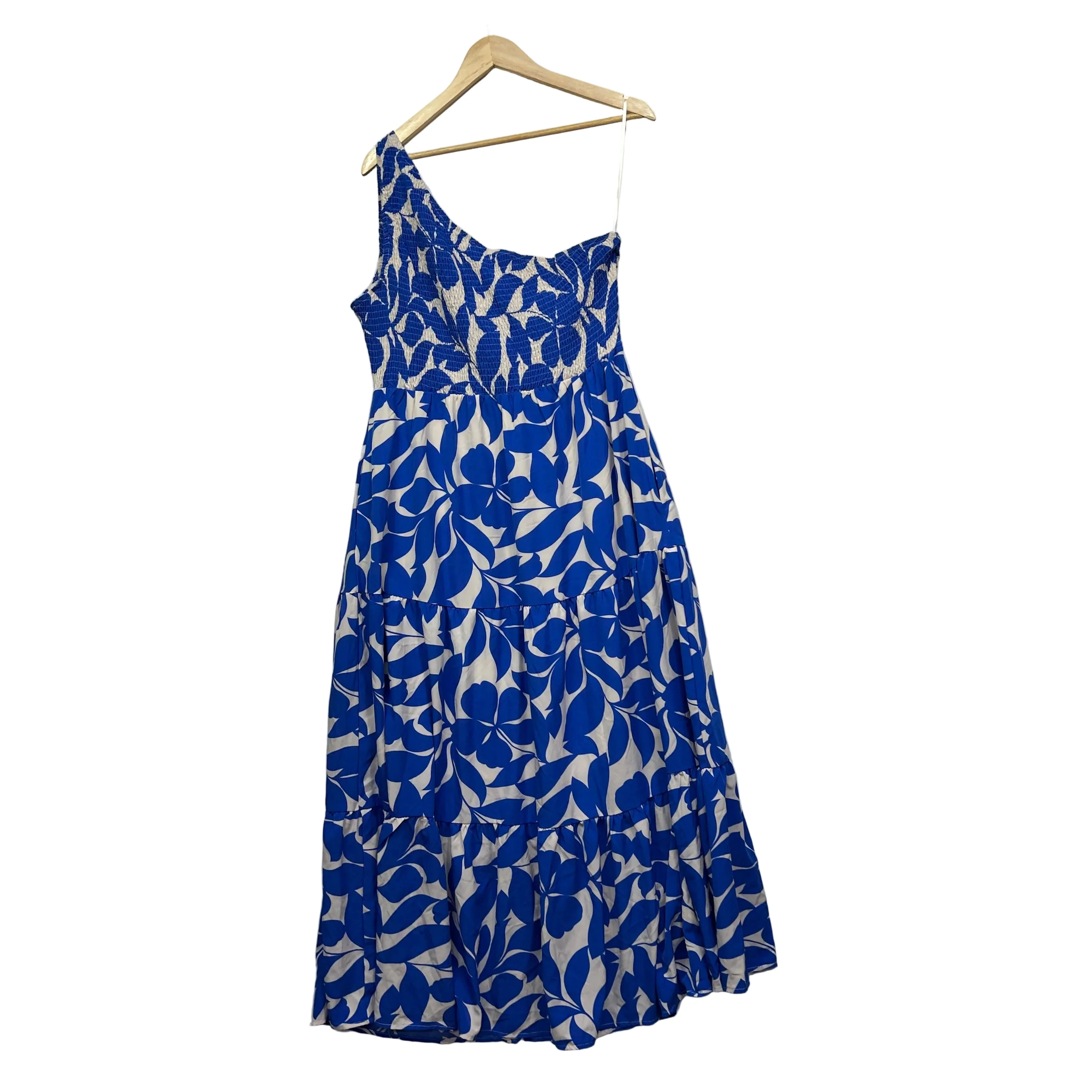 Henry Oscar Blue and White One Shoulder Maxi Dress - Size 18 - Image 2