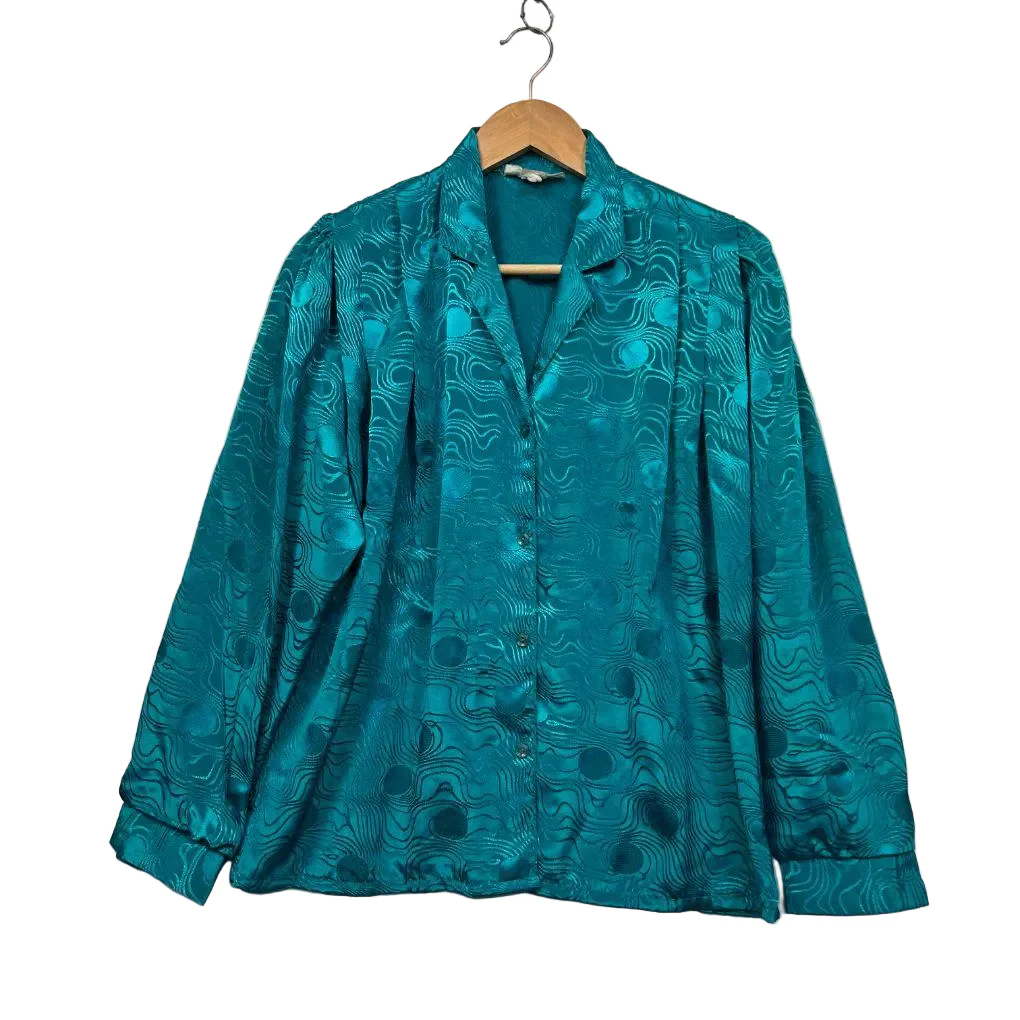Vintage Huckleberry Teal Satin Shirt - Size 12