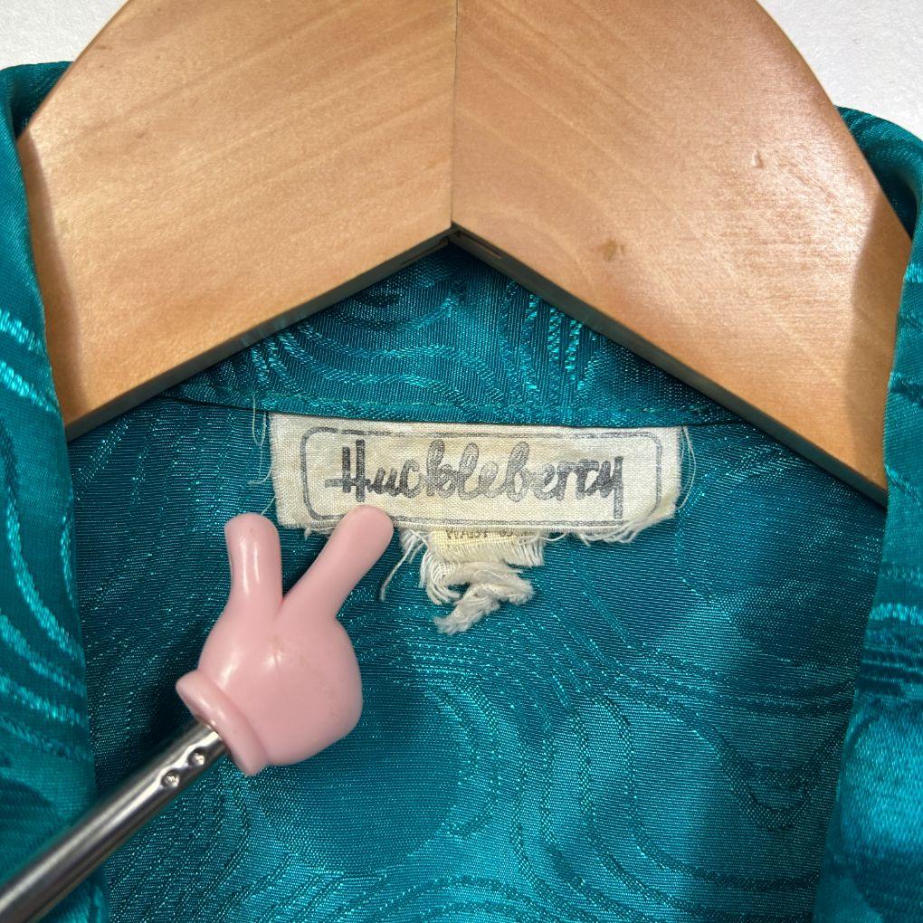 Vintage Huckleberry Teal Satin Shirt - Size 12 - Image 2